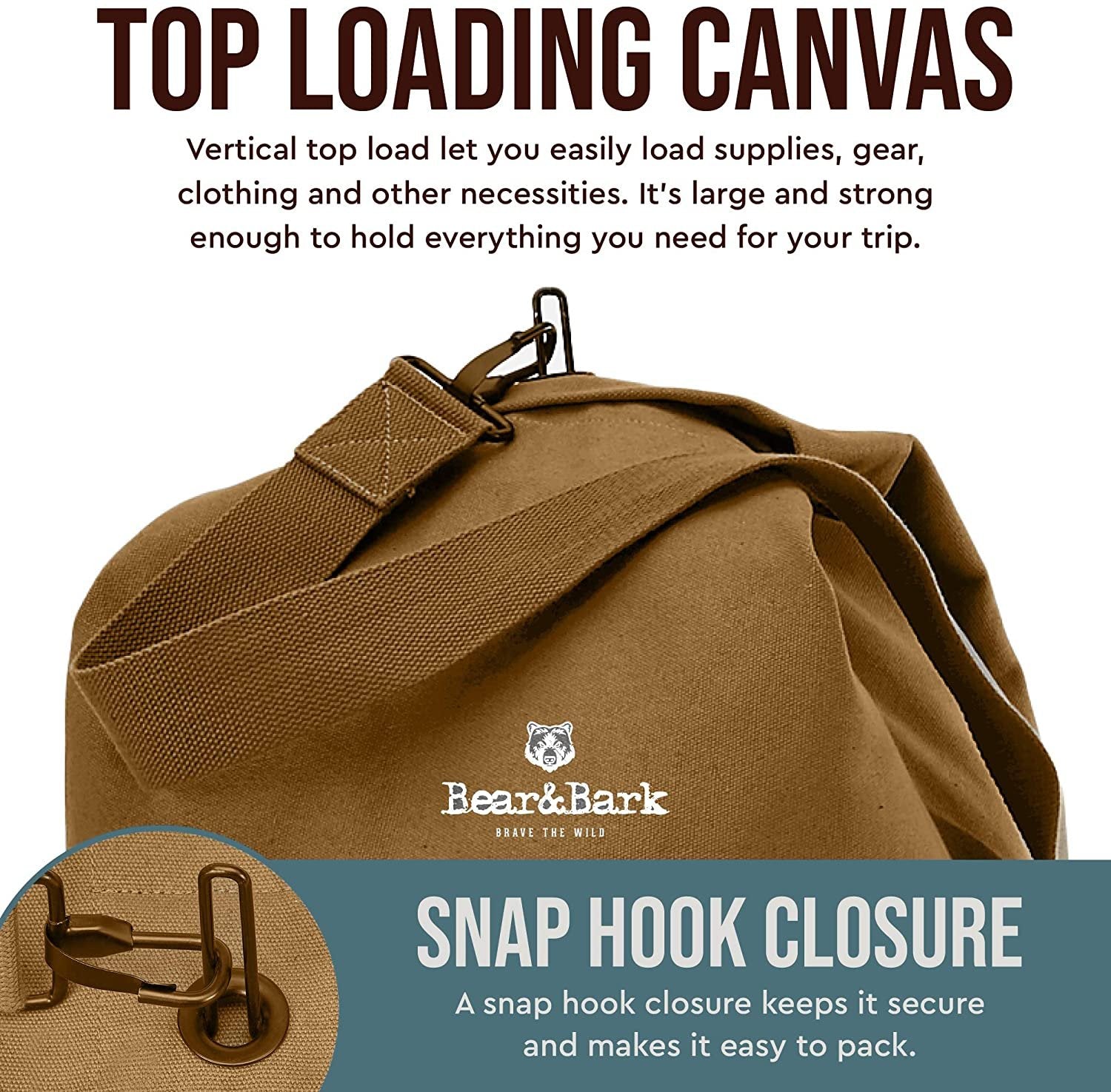 X-Large Bear&Bark Desert Brown Duffle Bag - 48x30 - 177L - Military Style Carryall for Men/Women - Travel, Backpacking, Storage"