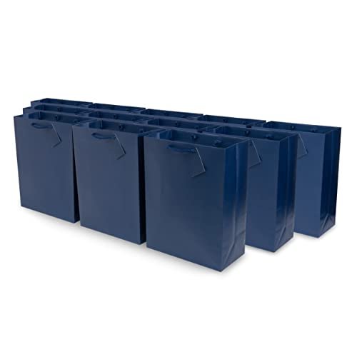 Large Navy Paper Gift Bags 10x5x13 - 12 Pack with Rope Handles - Perfect for Events, Birthdays, Weddings - Free Shipping!