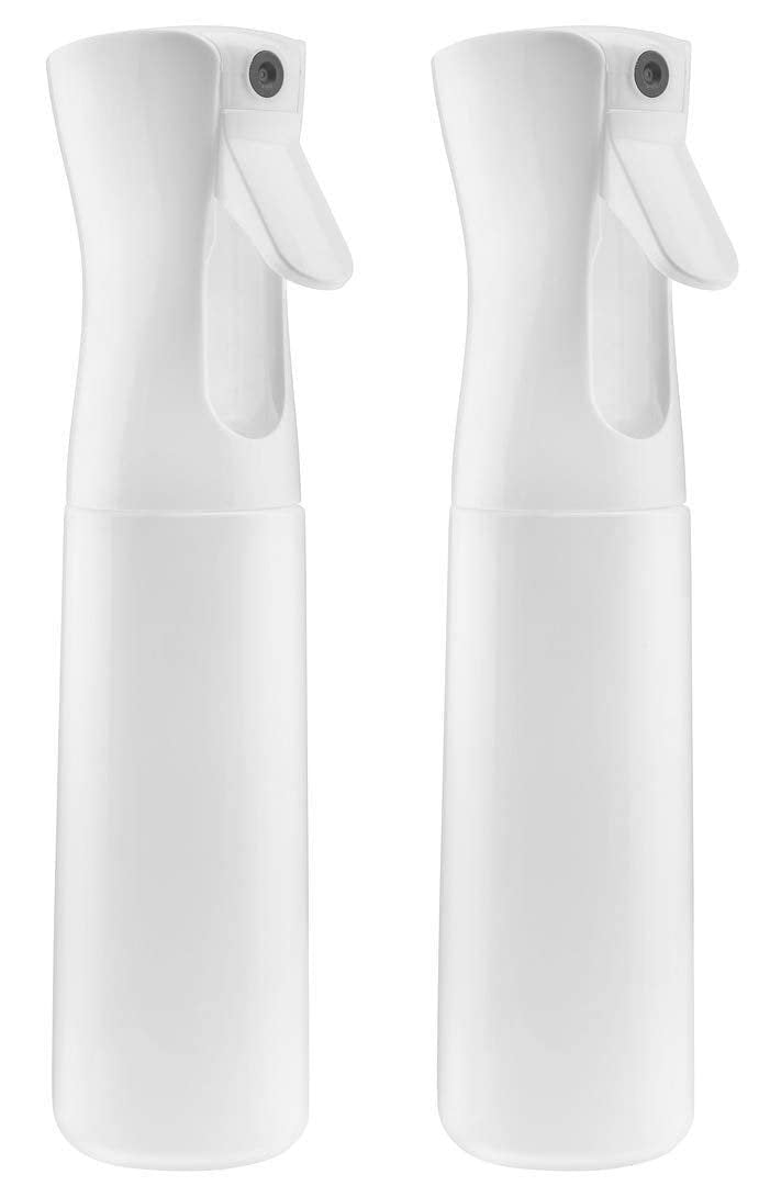 2-Pack Empty Continuous Spray Bottles 10oz - Ultra Fine Mist for Hairstyling, Plants, Cleaning, Cooking & Skin Care - White