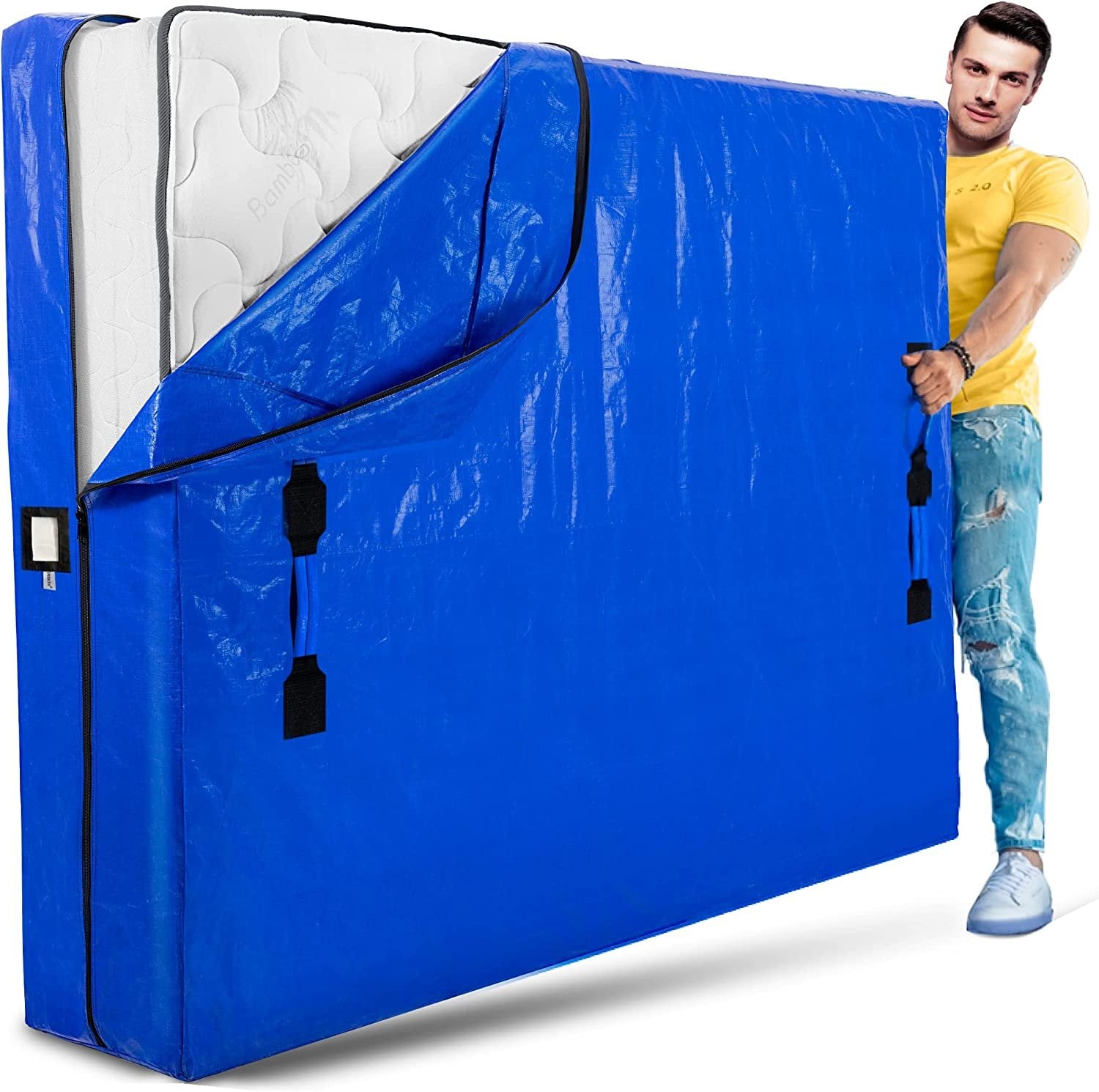 Mattress Bags for Moving with 8 Handles - Full Size - Extra-Thick Mattress Bag for Moving - Reusable Mattress Storage Bag - Mattress Cover for Moving with Zipper, Moving Mattress Bag Protector