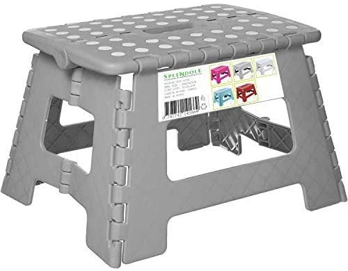 Gray Folding Step Stool - Lightweight Portable 11x8 Non-Slip, Supports up to 300lbs for Adults & Kids, Stable Boost in Kitchen/Bathroom