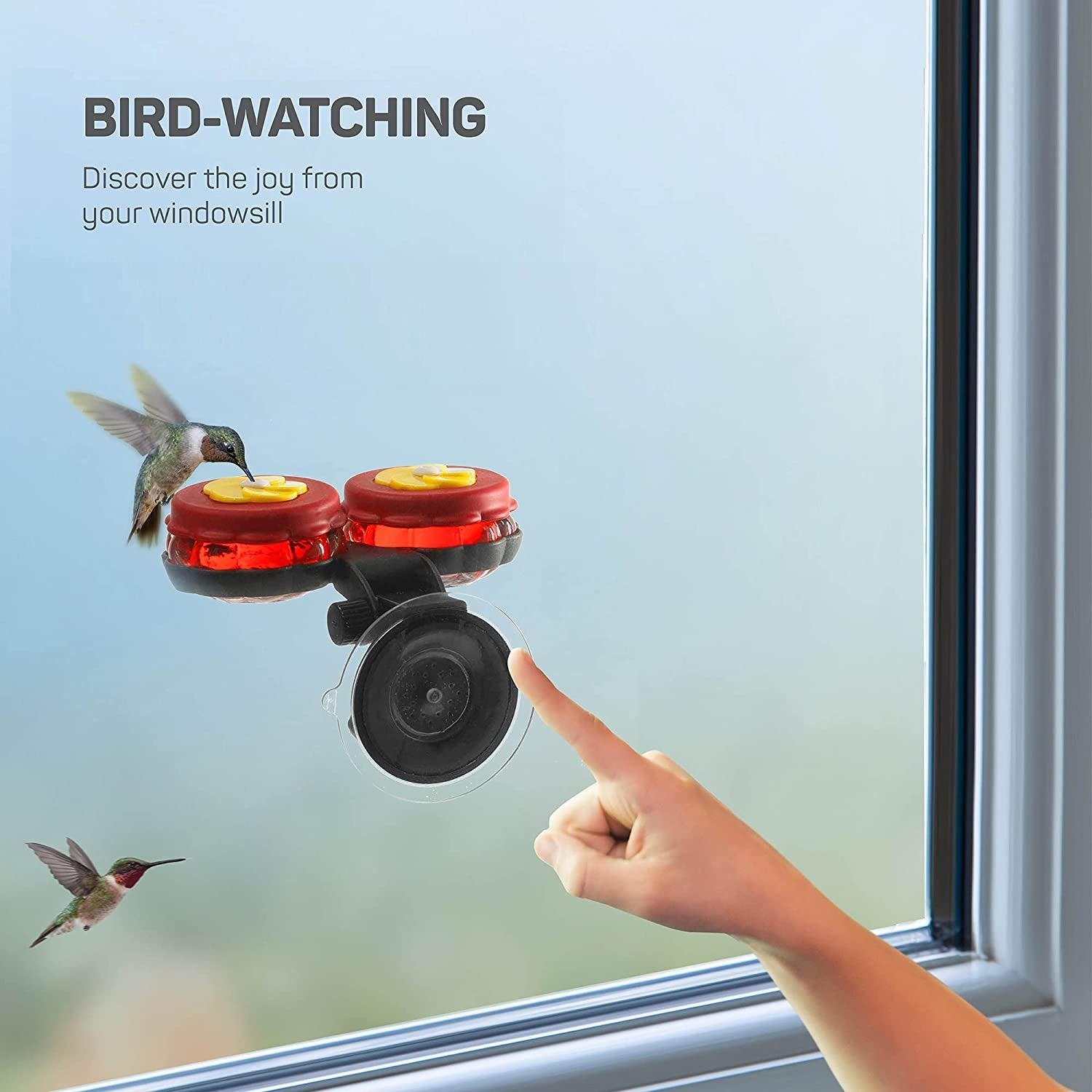 Handheld Hummingbird Feeders (Set of 2) Small Hummingbird Feeder Glass with Window Suction Mount Base - Window/Handheld or Tabletop Mini Humming Bird Feeders, Hummingbird Feeders for Outdoors