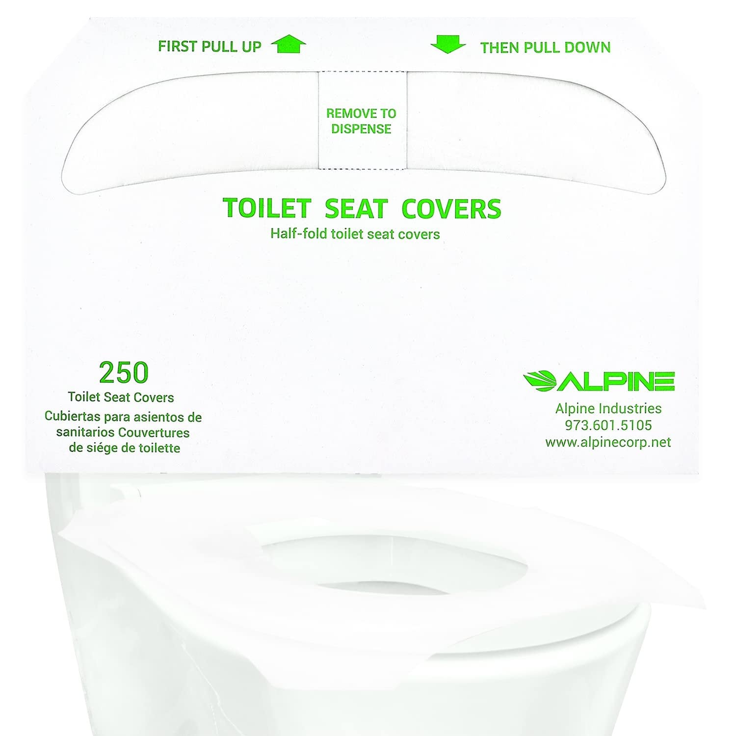 Alpine Industries Flushable Toilet Seat Covers - 250 Count (Pack of 3) - 750 Sheets - Biodegradable, White