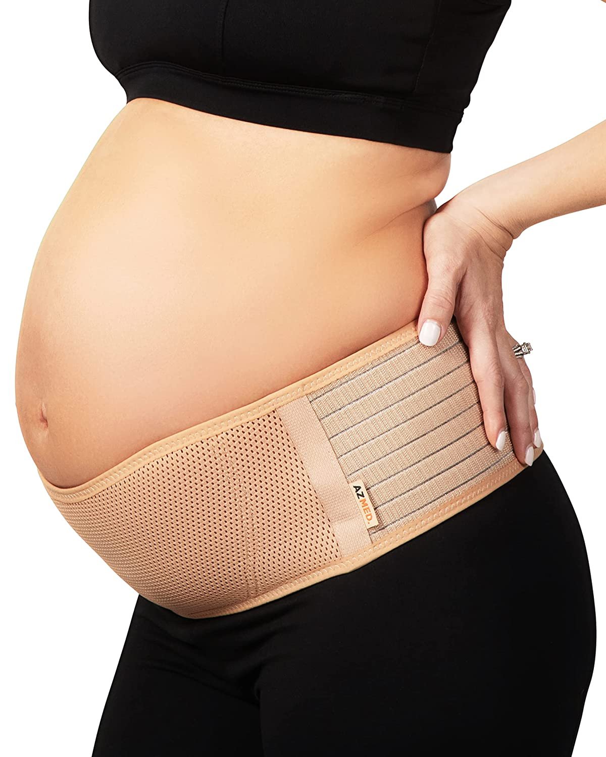 AZMED Maternity Belly Band Adjustable Belt | Beige | Pregnancy Support for Abdomen, Pelvic, Waist & Back Pain