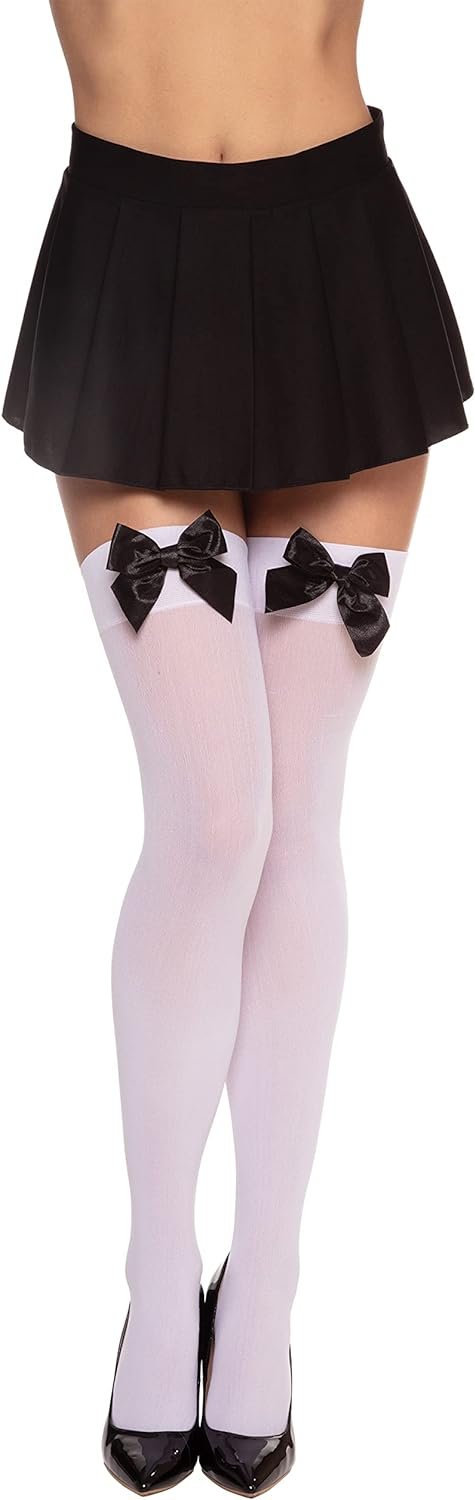Dreamgirl Women's Sheer Thigh High Stocking with 2 Sets of Bows