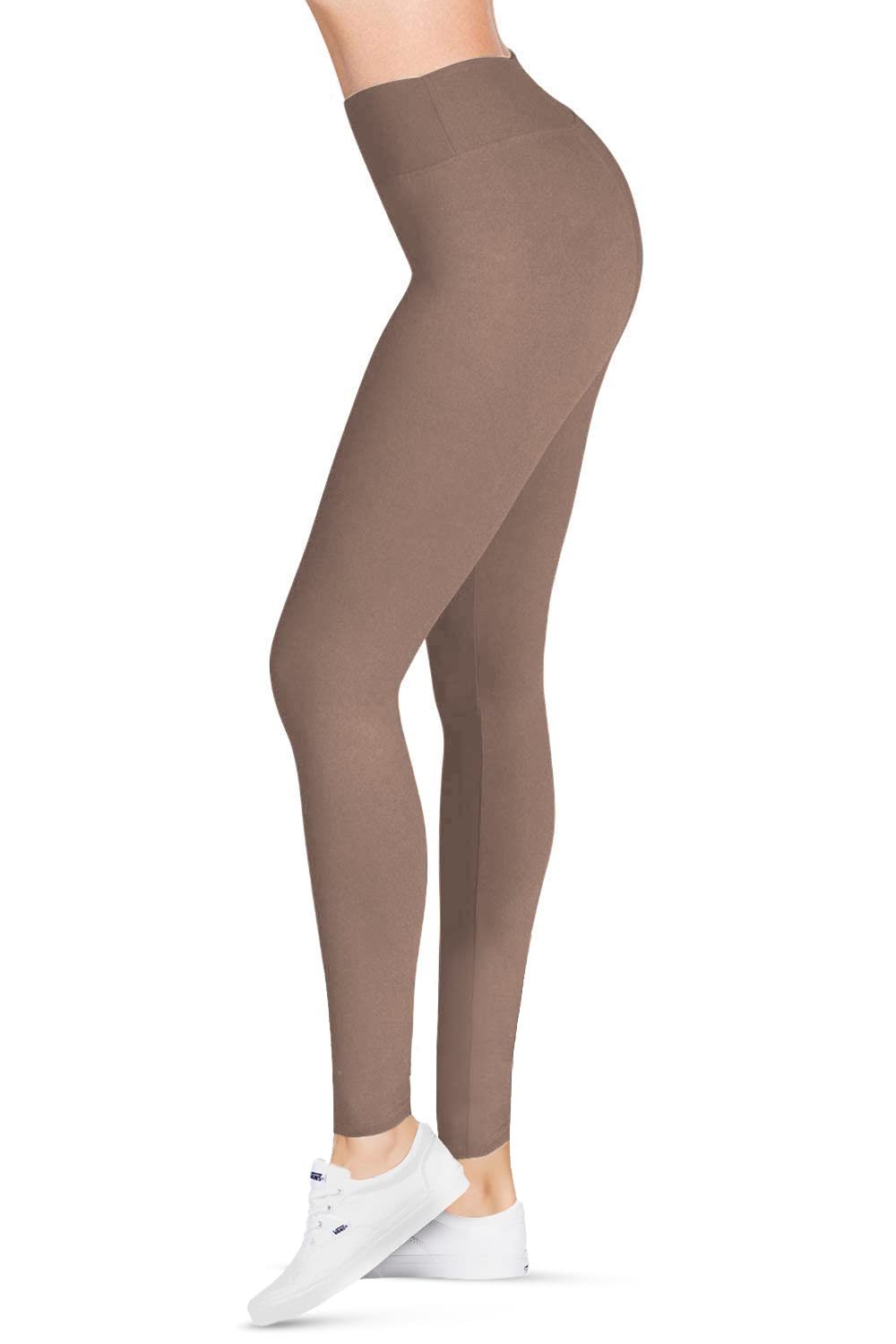 New SATINA Tan High Waisted Leggings for Women | 3 Inch Waistband | Plus Size One | Free Shipping