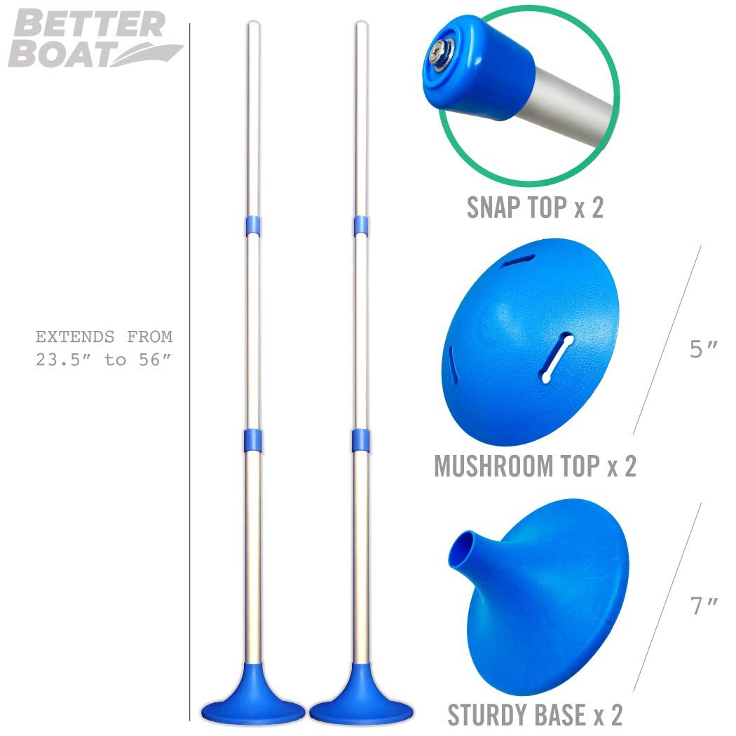 Better Boat Blue Extendable Cover Support Poles - Adjustable Small to Large Size for Jon & Pontoon Boats, Aluminum, Tarps, Bimini Tops - Marine Grade (2 PK)