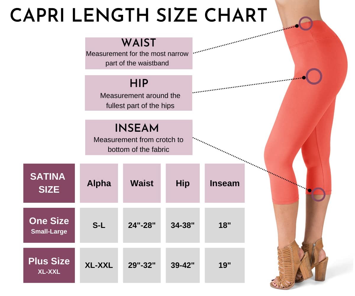 High Waisted Neon Coral Capri Leggings for Women - Tummy Control, Yoga, 3 Inch Waistband - Free Shipping & Returns - One Size