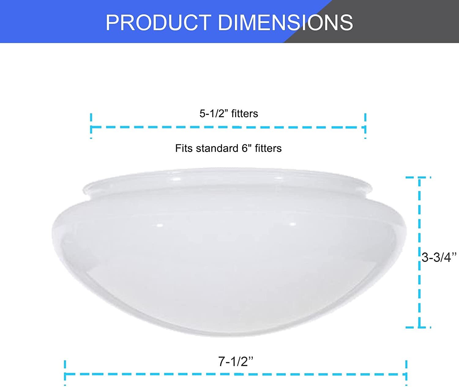 Dysmio 6-Inch White Classic Globe, Dome, Fitter Size 5-1/2 inches, Replacement Mushroom Glass Shade for Pendant, Fan light , Bathroom