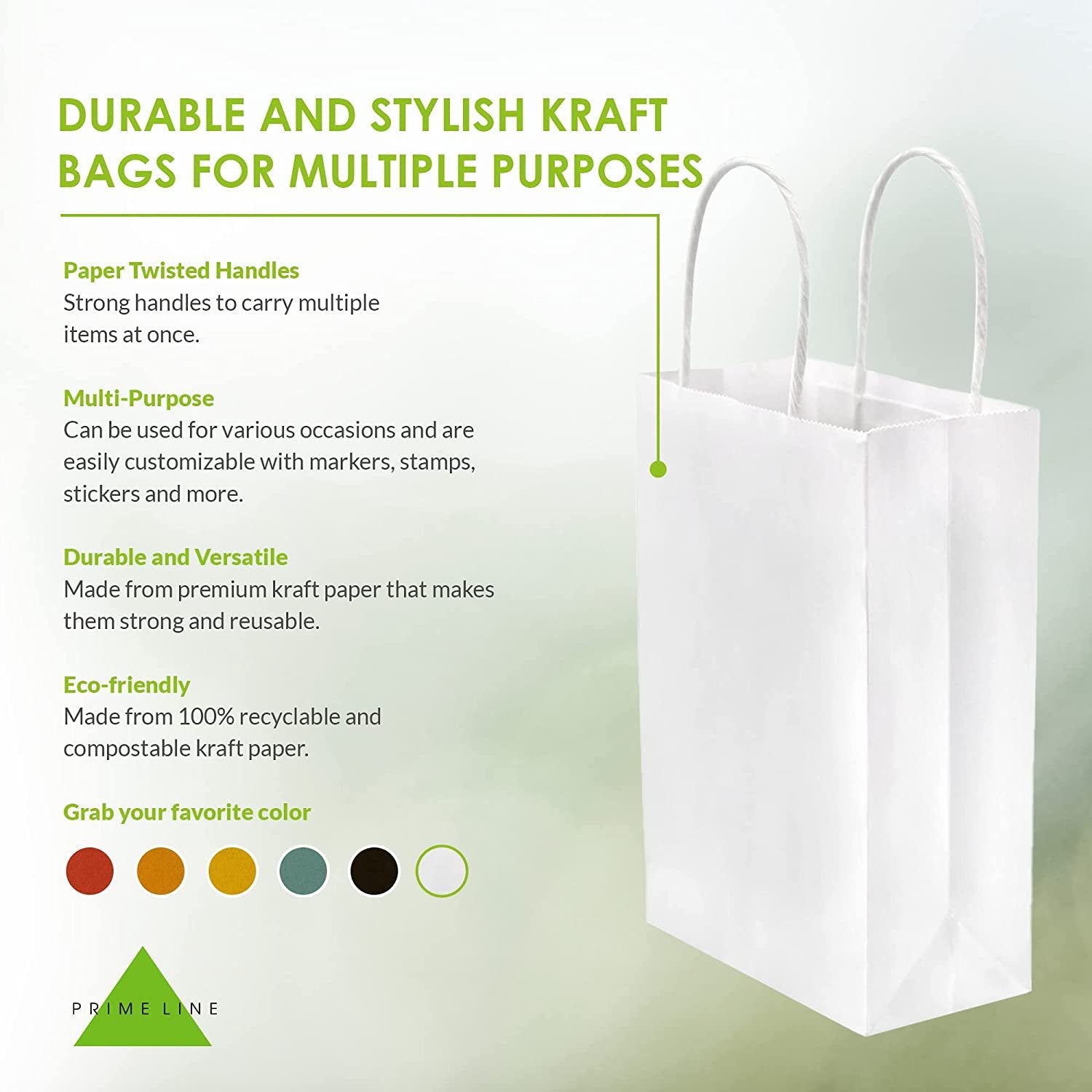White Gift Bags with Handles - 10x5x13 Inch 25 Pack Medium Kraft Paper Shopping Bags, Craft Totes in Bulk for Boutiques, Small Business, Retail Stores, Birthdays, Party Favors, Jewelry, Merchandise