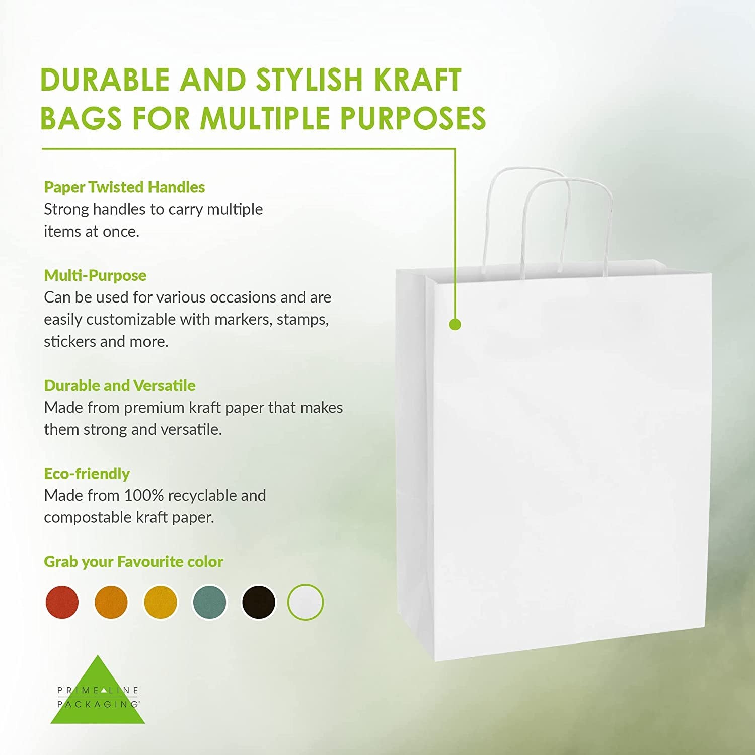 White Paper Bags with Handles - 10x5x13 inches 100 Pcs. Paper Shopping Bags, Bulk Gift Bags, Kraft, Party, Favor, Goody, Take-Out, Merchandise, Retail Bags, Debbie Size Medium Large