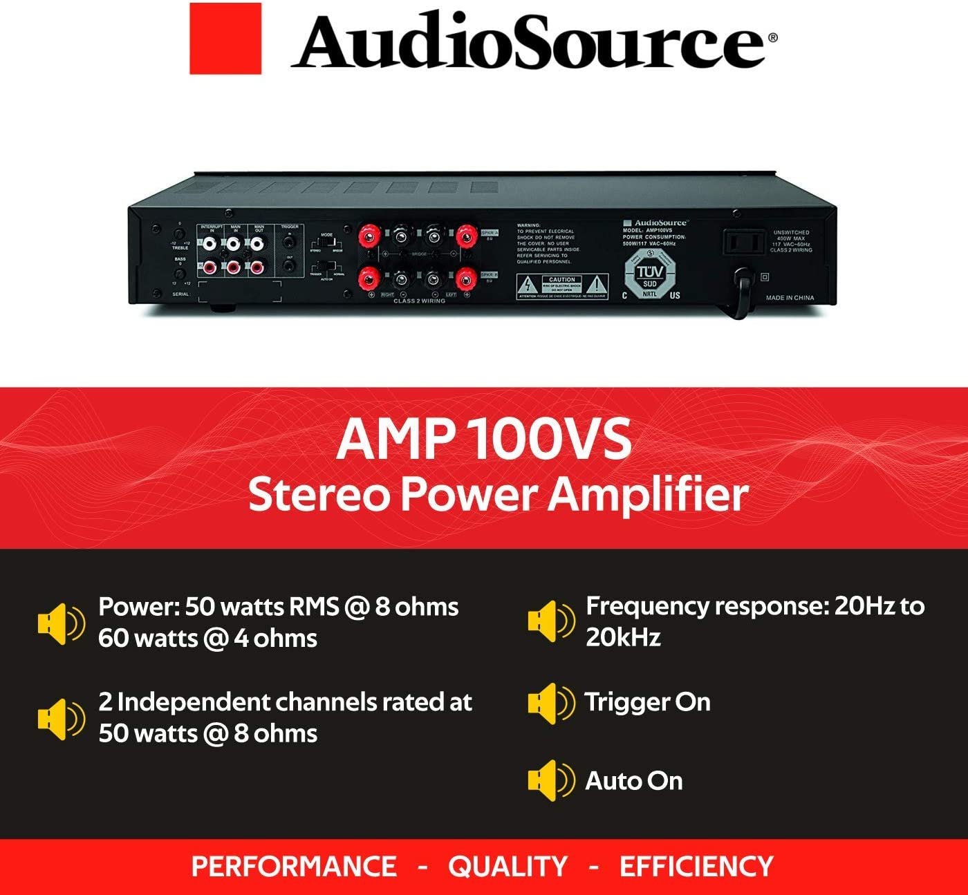 AudioSource Analog Amplifier, Stereo Power A Amplifier AMP100VS for Home Sound Systems