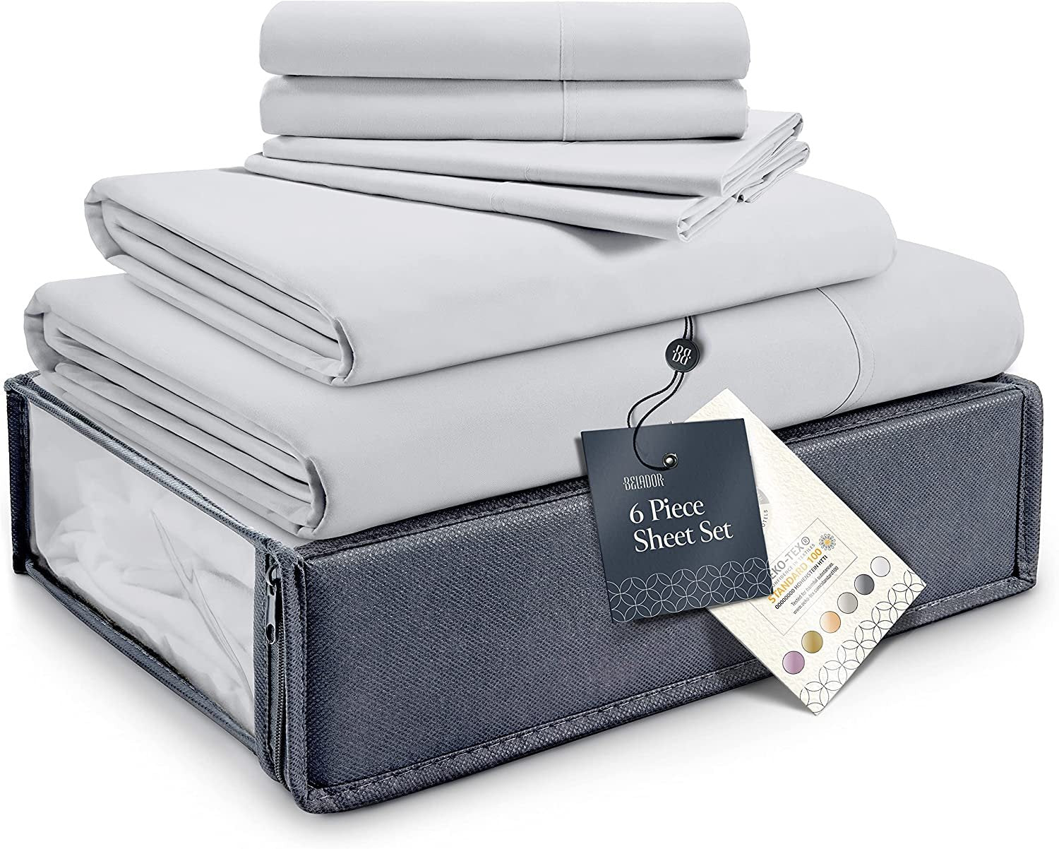 BELADOR Silky Soft King Sheet Set - Luxury 4 Piece Bed Sheets for King Size Bed, Secure-Fit Deep Pocket Sheets with Elastic, Breathable Hotel Sheets and Pillowcase Set, Wrinkle Free Oeko-Tex Sheets