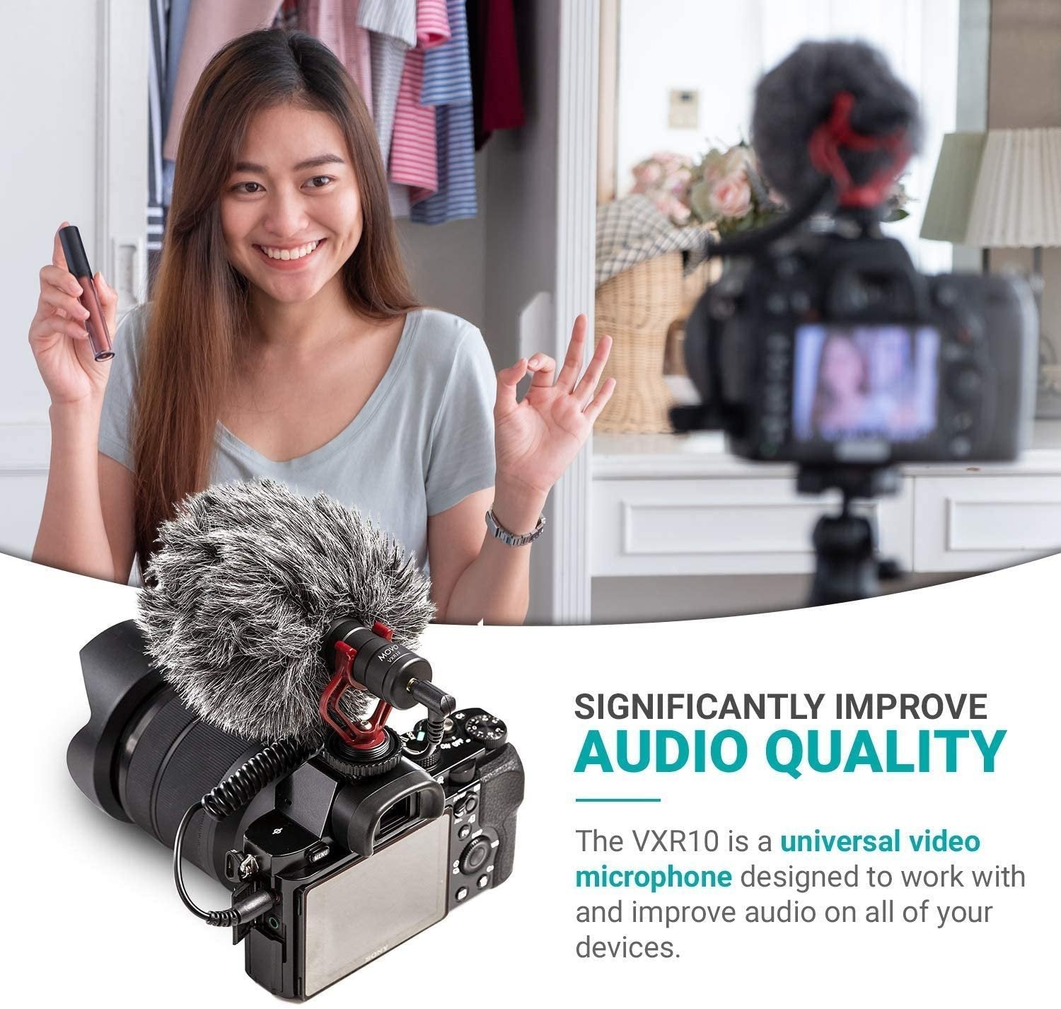 Movo VXR10 Universal Video Microphone Black - Shock Mount & Windscreen - iPhone/Android/DSLR