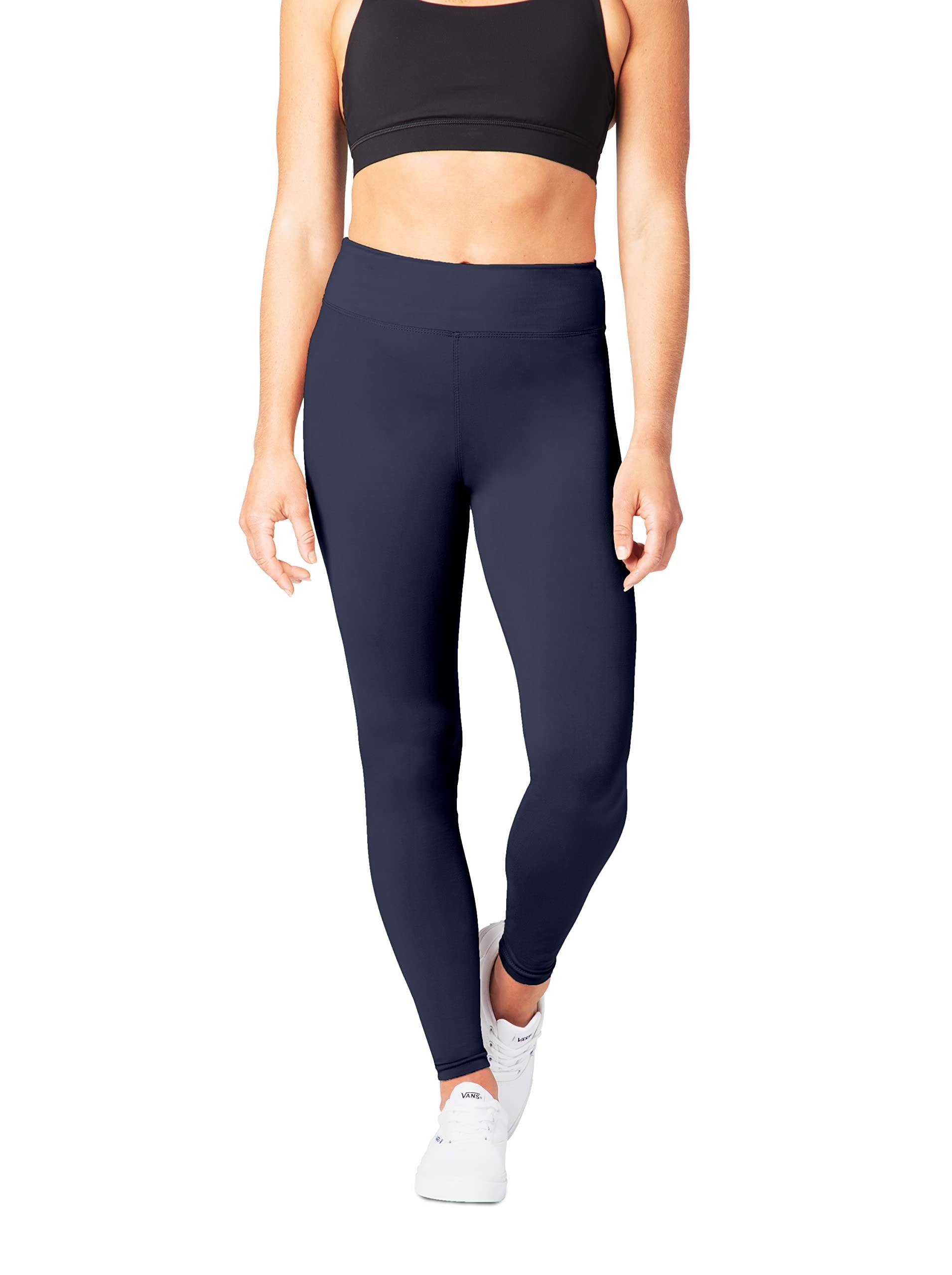 SATINA Navy High Waisted Leggings - Yoga & Workout Pants for Women - One Size Fits Most - 3 Inch Waistband