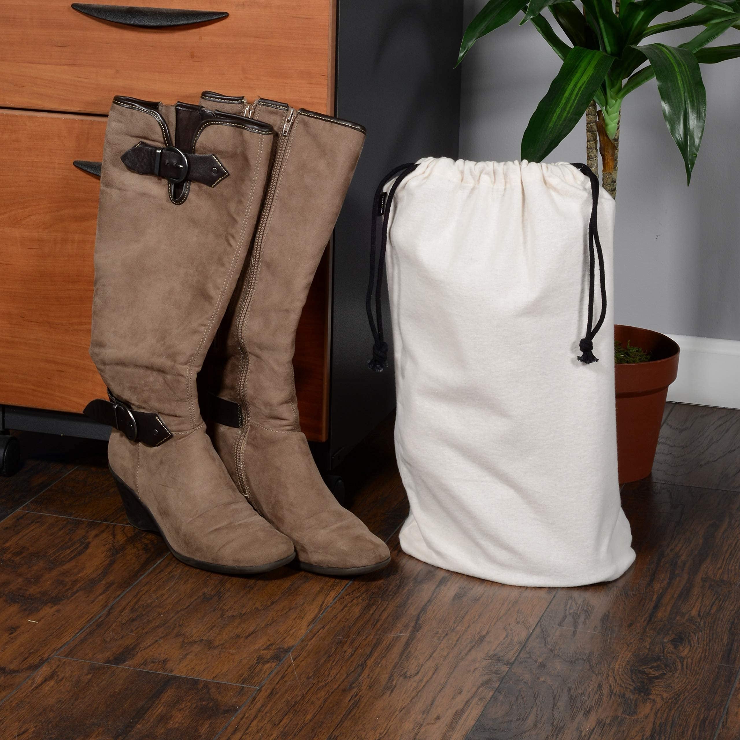 2-Pack Beige Shoe Dust Bags - Drawstring Closure, 12.5x20.5, Washable Cotton - Travel, Storage