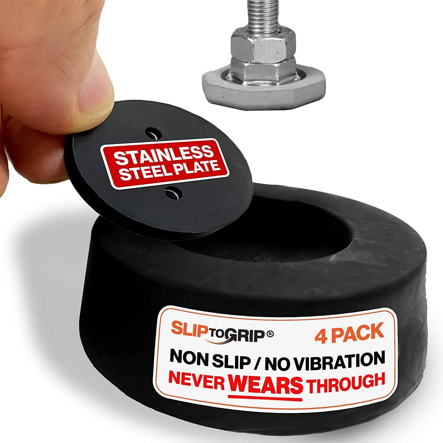 4 Pack SlipToGrip Washer Dryer Pads - BE QUIET Non Vibration, Stainless Insert - PATENTED, FREE Ship & Return