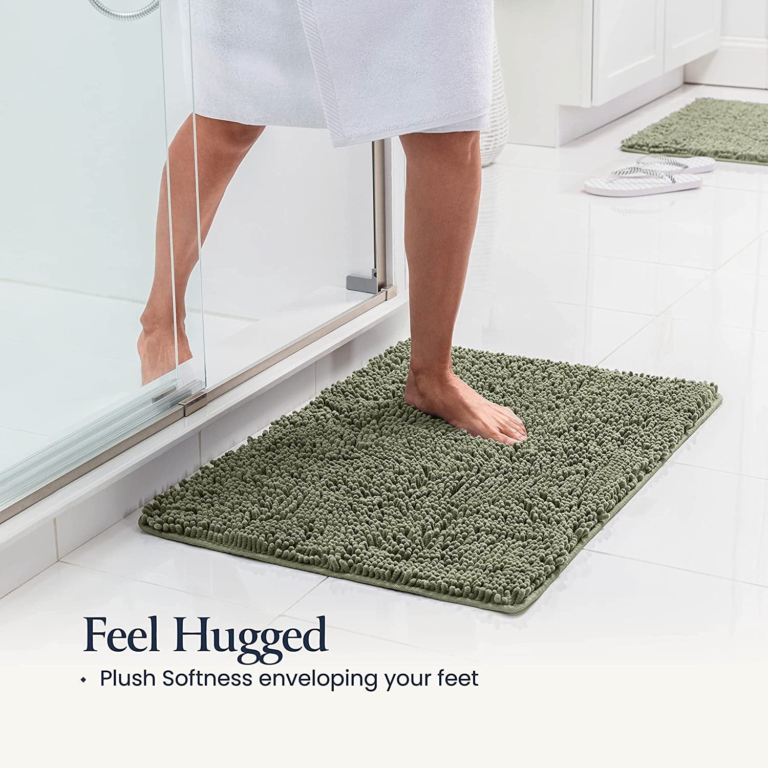 BELADOR Sage Green 2pc Bathroom Rug Set - Soft Plush Chenille Bath Mats, Durable with Rubber Backing, Ultra Absorbent, 30x20 + 24x17 Inch Size