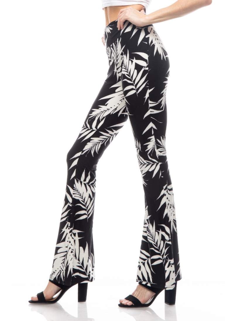 SATINA High Waisted Flare Palazzo Pants | Tropical Black | Wide Leg | Size Small