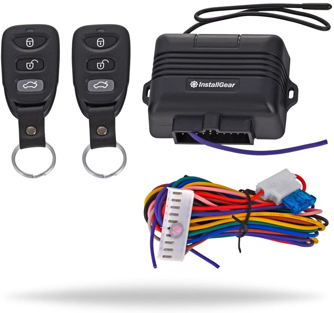 InstallGear Car Alarm Security & Keyless Entry System, Trunk Pop with Two 4-Button Remotes