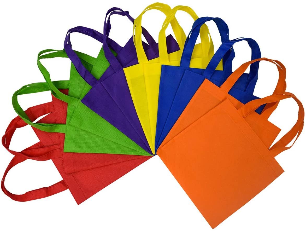 Eco-Friendly Multi-Colored 10x10 Inch Reusable Gift Bags - Pack of 12 Tote Bags with Handles for Birthday Parties and Events