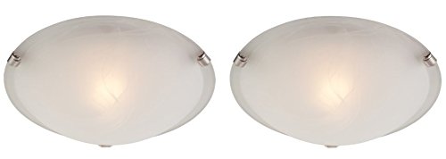 Ciata Lighting One-Light Interior Flush-Mount Ceiling Fixture, White and Brushed Nickel Finish with White Alabaster Glass for Bedroom, Small Spaces and Hallway - 2 Pack  - Like New