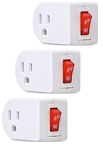 Electes 3 Prong Grounded Single Port Power Adapter with Red Indicator On/Off switch {Value! 3 Pack}  - Acceptable