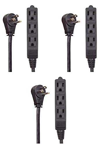 Electes 20 Feet Heavy Duty Extension Cord / Wire , Multi 3 Outlet , 3 Prong Grounded , Angled Flat Plug , 16/3 , SPT3 , UL Listed , Black {Value! 3 Pack}  - Like New