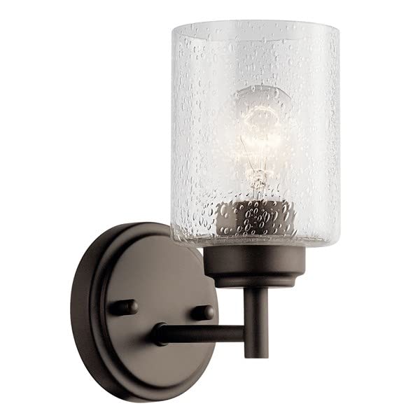 DYSMIO Wall Vanity Light - 1-Light Fixture with Crystal Clear Seeded Glass Shades - Modern Wall Sconce Lighting for Bathroom, Kitchen, Hallway, Home - with Mounting Hardware - Bronze  - Like New