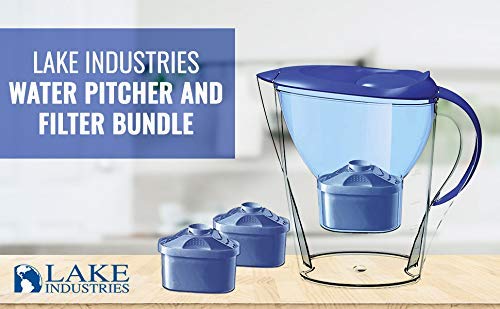 Lake Industries Alkaline Water Filter Pitcher 2.5LGREAT GIFT BPA free BUNDLE with Water Pitcher Cartridge Replacement Filters-2 Pack- Durable & Heavy 7Stage Filter-Removes Free-Radicals and Eliminates  - Like New