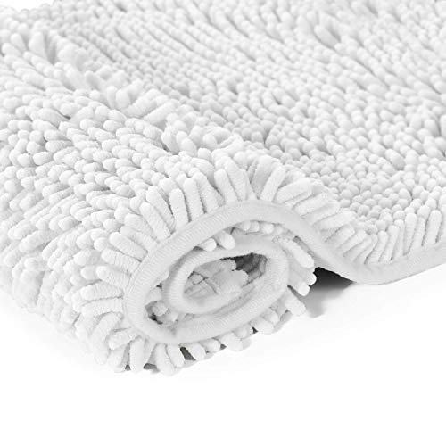 White Bathroom Rugs Sets 2 Piece, Luxury Chenille Bath Mat Set, Soft Plush Anti-Slip Bath Rug + U-Shaped Toilet Mat. Super Absorbent. (31''x 20'' Plus 20'' x 20'' U, White)  - Very Good