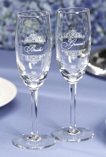 Darice V35923 Bride and Groom Tall Champagne Glasses, 8-Inch, 2-Pack  - Like New