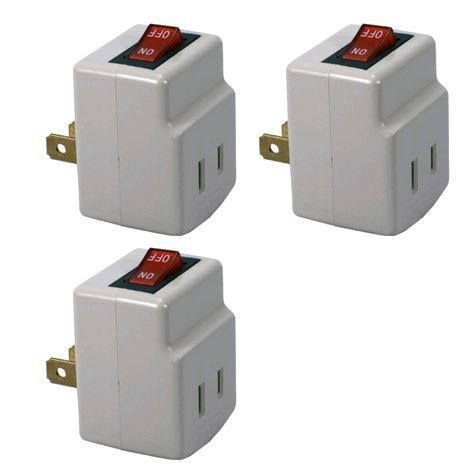 BindmMaster 2 Prong Single Port Power Adapter with Red Light Indicator On/Off Switch to be Energy Saving, White (3 Pack)  - Like New