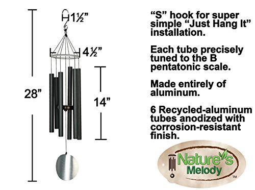 Nature's Melody Aureole Tunes Wind Chimes – Outdoor Windchime with 6 Tubes Tuned to Pentatonic Scale, 100% Rustproof Aluminum, Powder Finish & S Hook Hanger for Sympathy, Memorial Gift or Zen Garden  - Acceptable