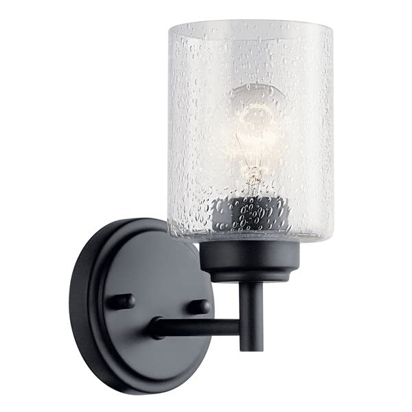 DYSMIO Wall Vanity Light - 1-Light Fixture with Crystal Clear Seeded Glass Shades - Modern Wall Sconce Lighting for Bathroom, Kitchen, Hallway, Home - with Mounting Hardware - Black  - Like New