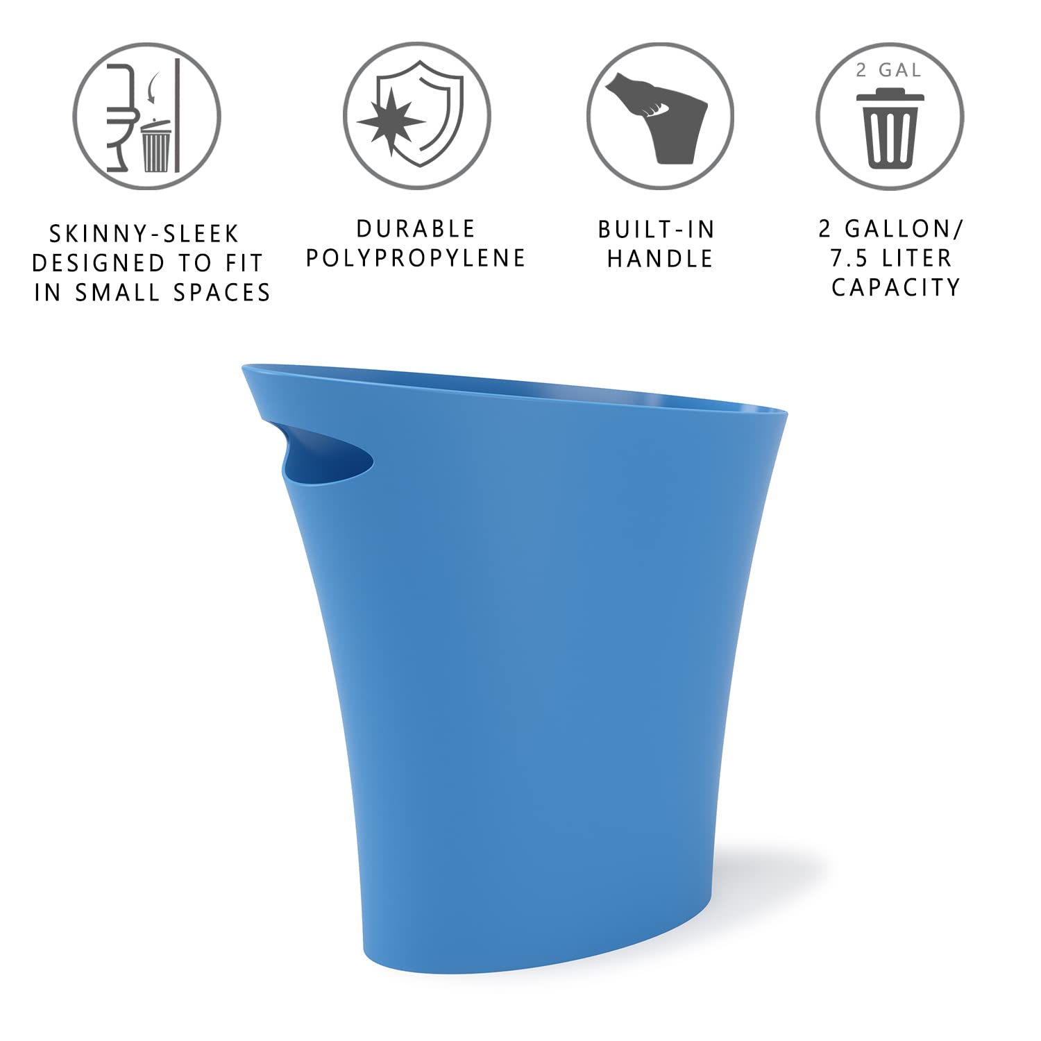 Small Trash Can � Open Top Skinny Garbage Cans for Kitchen, Office, Dorm, Bathroom, etc. � Slim Waste Can for Compact/Tight Spaces � The Perfect Bathroom Trash Can - 2 Gallon Trash Bin - Sky Blue  - Like New