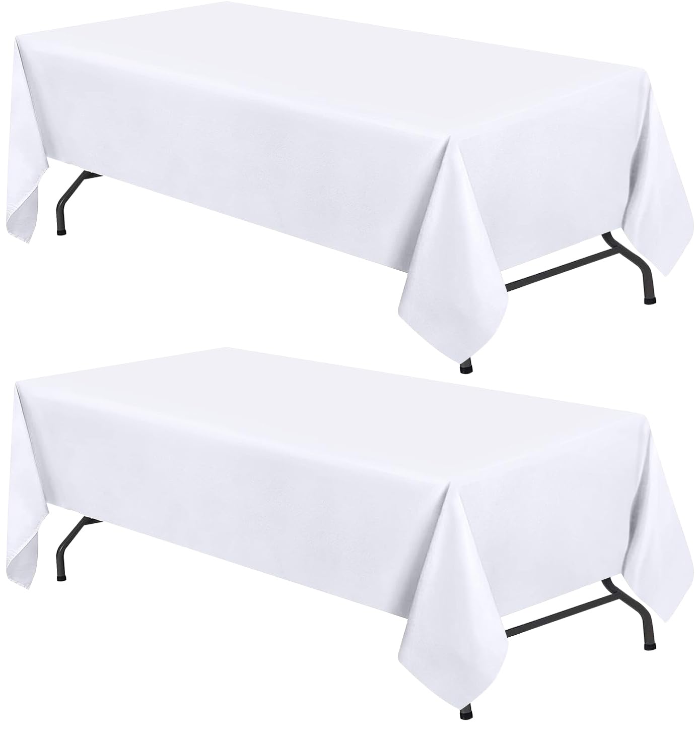 WEALUXE White Table Cloths for 6 Foot Folding Tables [2 Pack, 60x102 Inches] White Tablecloths Rectangular, Stain and Wrinkle Resistant Washable Linen Fabric Cloth  - Acceptable