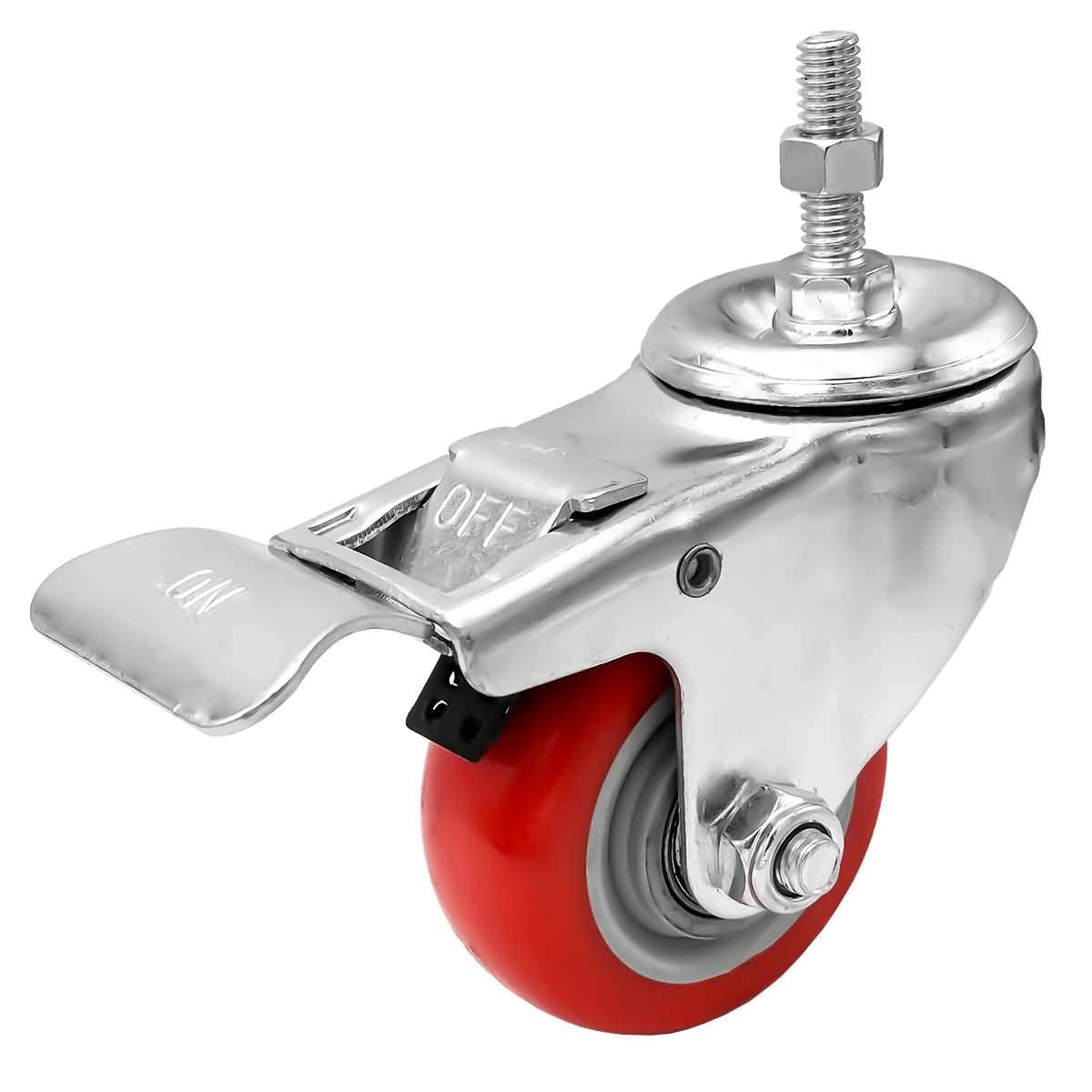 FactorDuty RED Caster Wheel 3/8"-1.2" Threaded Stem Mount Caster Wheel Polyurethane Wheels Premium Non Marking No Noise Wheel (4 Pack)  - Very Good