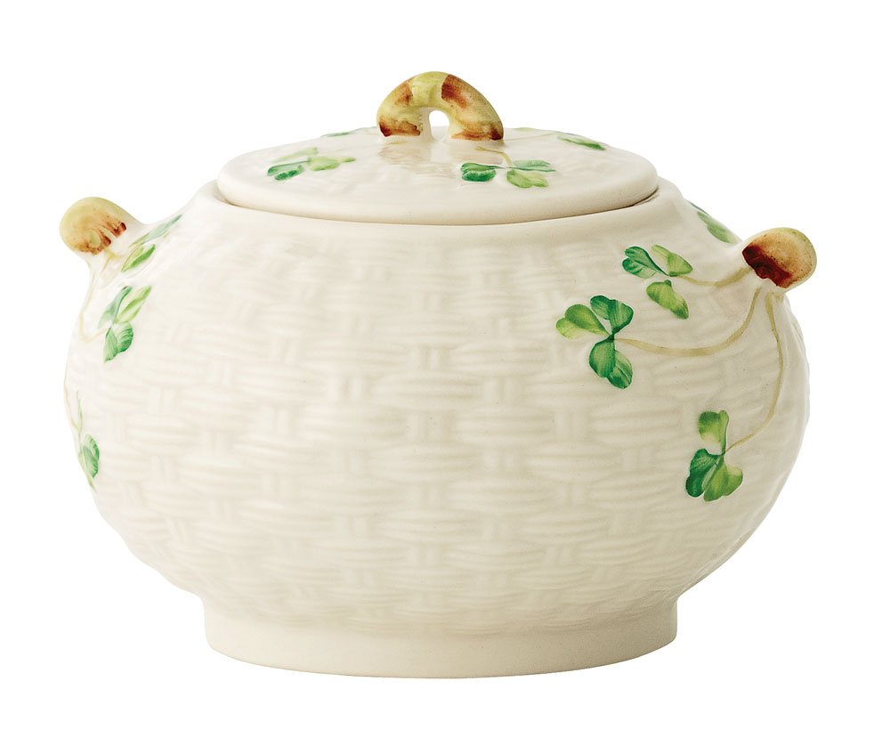 Belleek Group Shamrock Sugar Bowl, 4-Inch, White  - Very Good