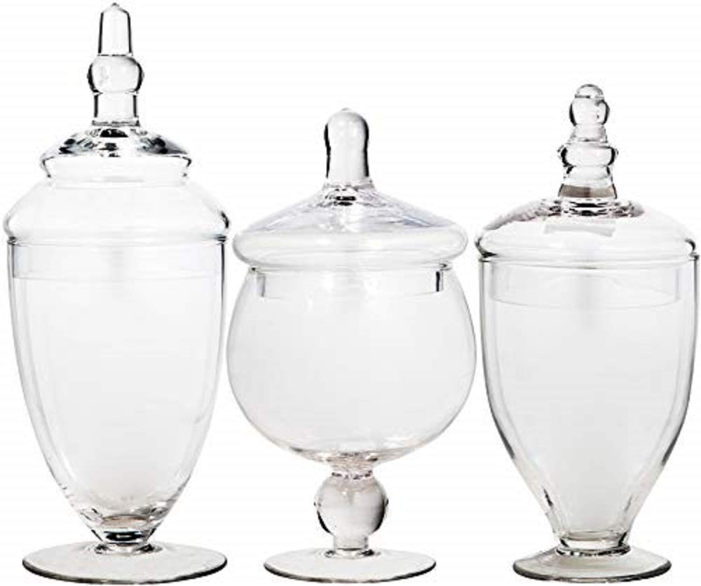 Apothecary Jars with Lids Set of 3 - Home Essentials & Beyond Candy Jars for Candy Buffet, Glass d�cor, Laundry Room, Potpourri, and Bathroom  - Acceptable