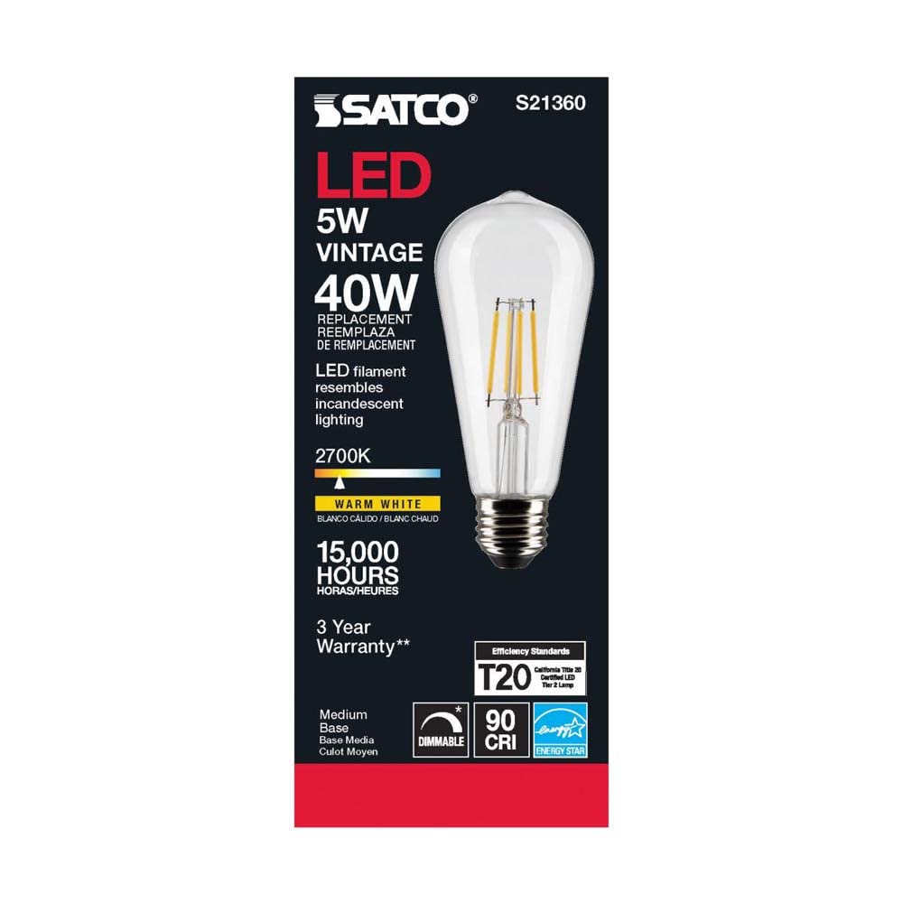 Satco 6Pk 5w ST19 LED 2700K Medium Base Dimmable - 40w equiv  - Like New