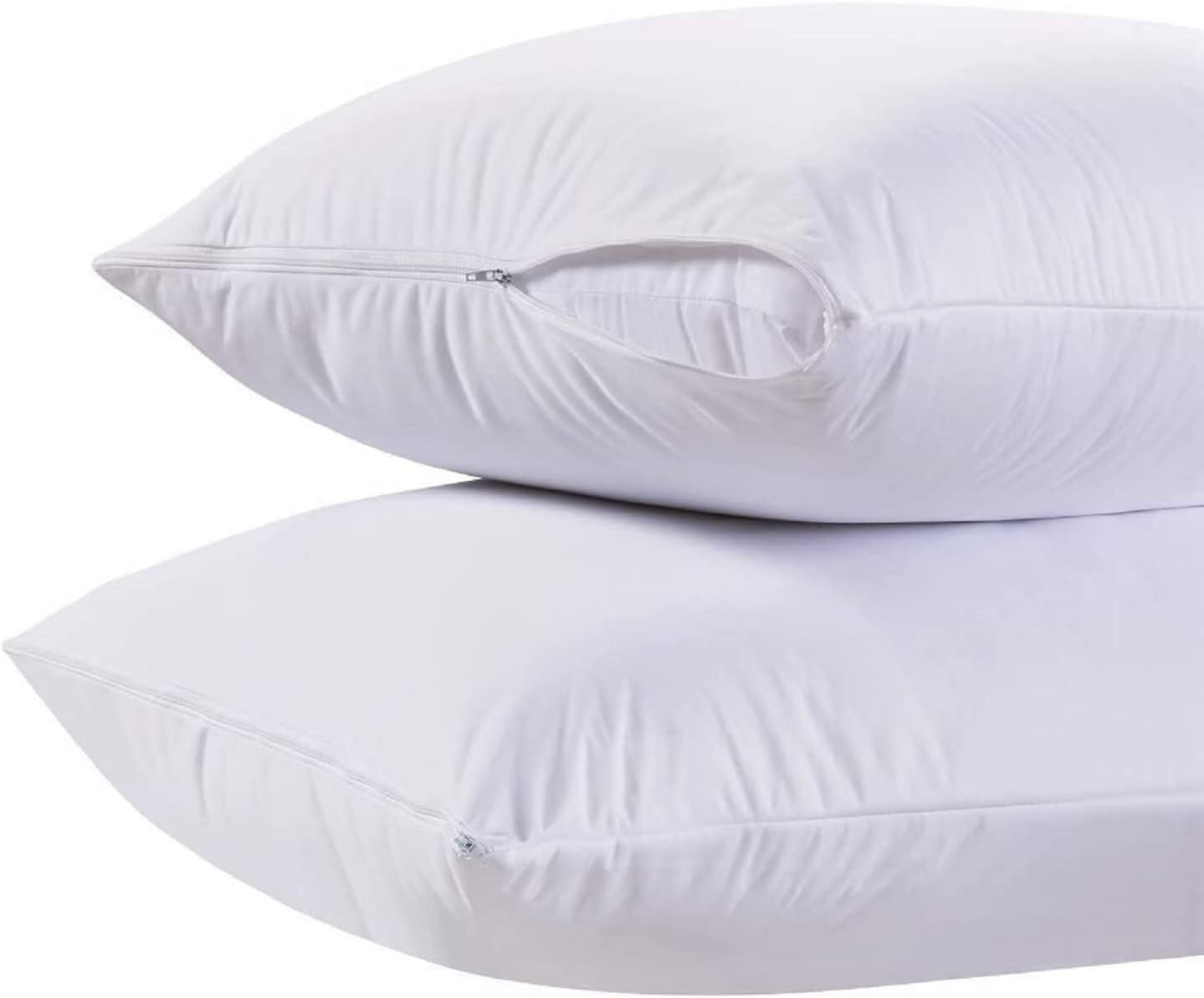 White Classic Luxury Hotel Collection Zippered Style Pillow Cover, 200 Thread Count, Soft Quiet Zippered Pillow Protectors, Standard Size, Set of 2  - Acceptable