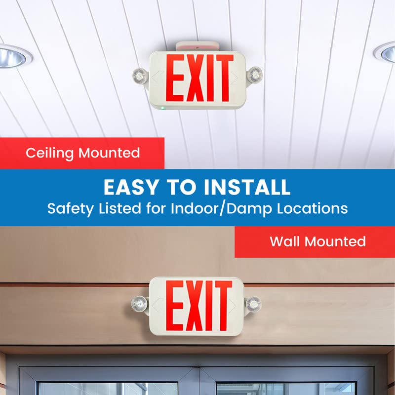 Ciata Lighting All LED Decorative Red Exit Sign & Emergency Light Combo with Battery Backup  - Very Good