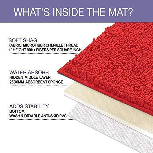 LUXURUX Red Bathroom Rugs Set-Extra-Soft Plush Bath mat Shower Bathroom Rugs,1'' Chenille Microfiber Material, Super Absorbent (Rectangular Set, Red)  - Like New