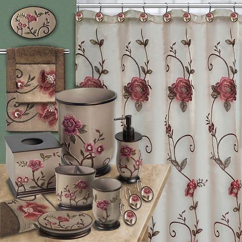 Popular Bath Shower Curtain Hooks, Larrisa Collection, Set of 12, Rose Design  - Like New