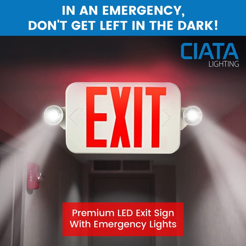 Ciata Lighting All LED Decorative Red Exit Sign & Emergency Light Combo with Battery Backup  - Very Good