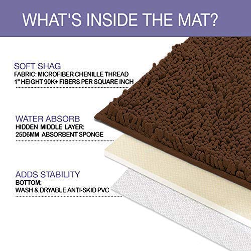 LuxUrux Bathroom Rug Mat Set�Extra-Soft Plush Bath mat Shower Bathroom Rugs 16 x 24 inch Set,1'' Chenille Microfiber Material, Super Absorbent. (15 x 23'', Brown)  - Like New