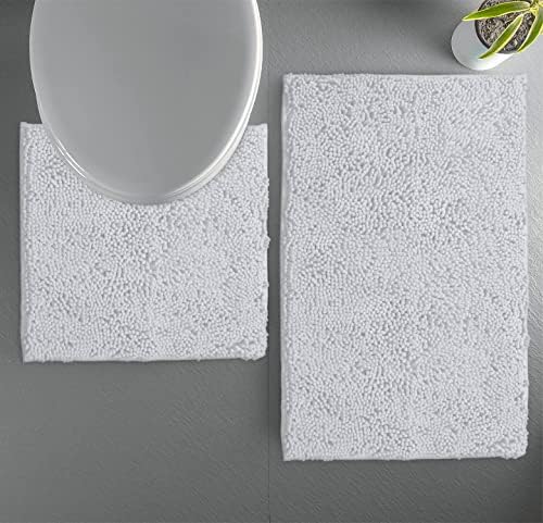 White Bathroom Rugs Sets 2 Piece, Luxury Chenille Bath Mat Set, Soft Plush Anti-Slip Bath Rug + U-Shaped Toilet Mat. Super Absorbent. (31''x 20'' Plus 20'' x 20'' U, White)  - Very Good