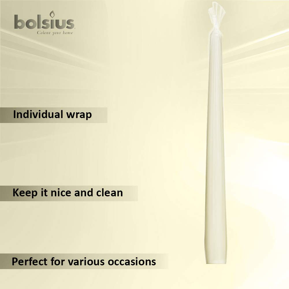 BOLSIUS Ivory Taper Candles - 12 Pack Individually Wrapped Unscented 10 Inch Dinner Candle Set - 8 Burn Hours - Premium European Quality - Smokeless & Dripless Household Wedding & Party Candlesticks  - Very Good