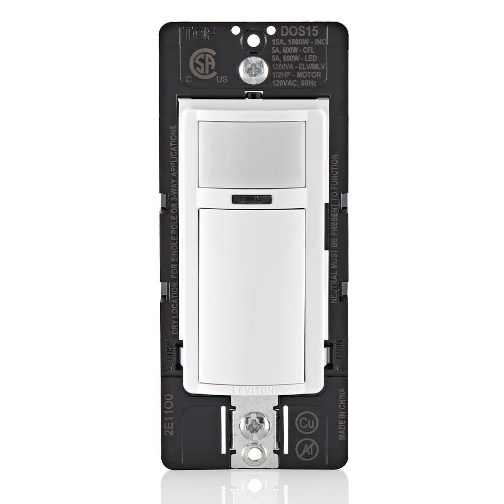 Leviton DOS15-1LZ Decora Occupancy Motion Sensor In-Wall Switch, Auto-On, 15A, Single Pole, Multi-Way or Multi-Sensor, White with Ivory, Light Almond Faceplates  - Like New